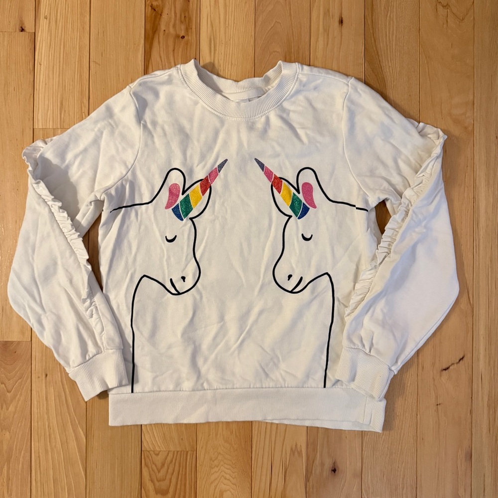 Hanna Andersson Unicorn Terry Sweatshirt with Ruffles